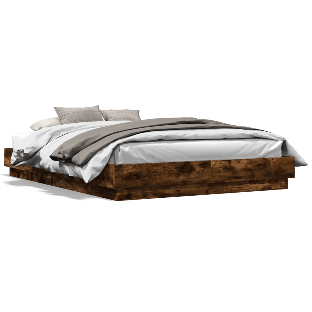 Bedframe met LED-verlichting gerookt eikenkleurig 120x200 cm is nu te koop bij PeponiXL, paradijselijk wonen!