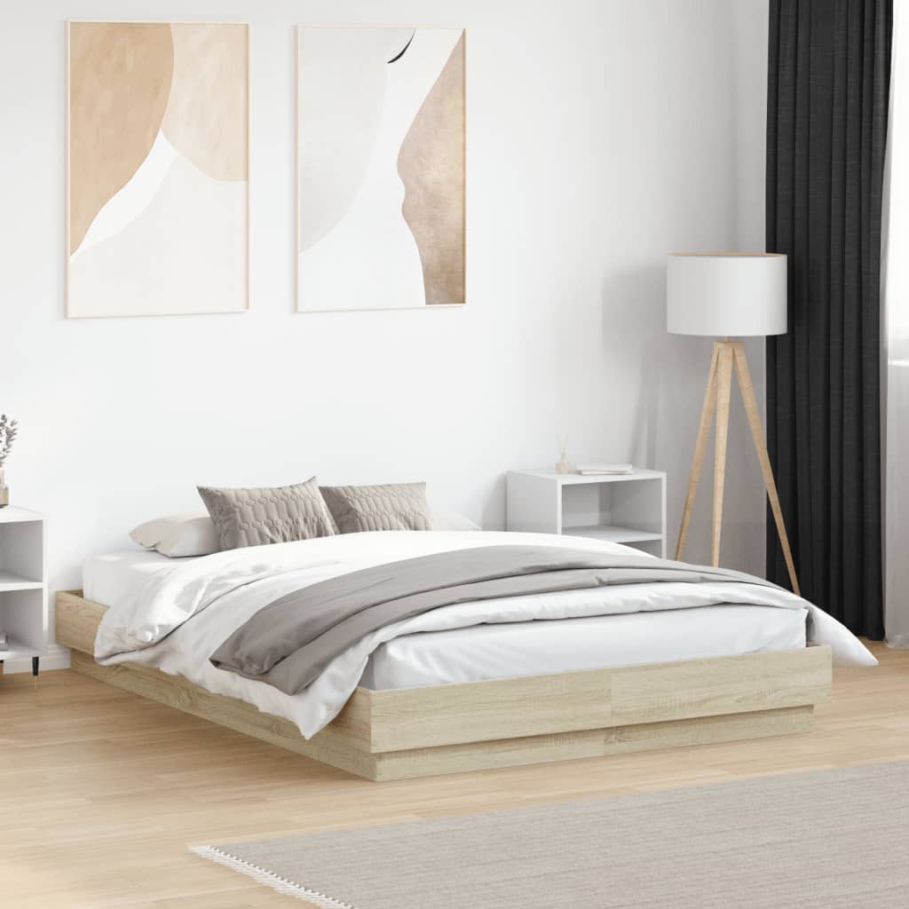 Bedframe met LED-verlichting sonoma eikenkleurig 135x190 cm is nu te koop bij PeponiXL, paradijselijk wonen!