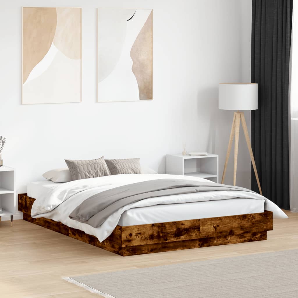 Bedframe met LED-verlichting gerookt eikenkleurig 120x190 cm is nu te koop bij PeponiXL, paradijselijk wonen!