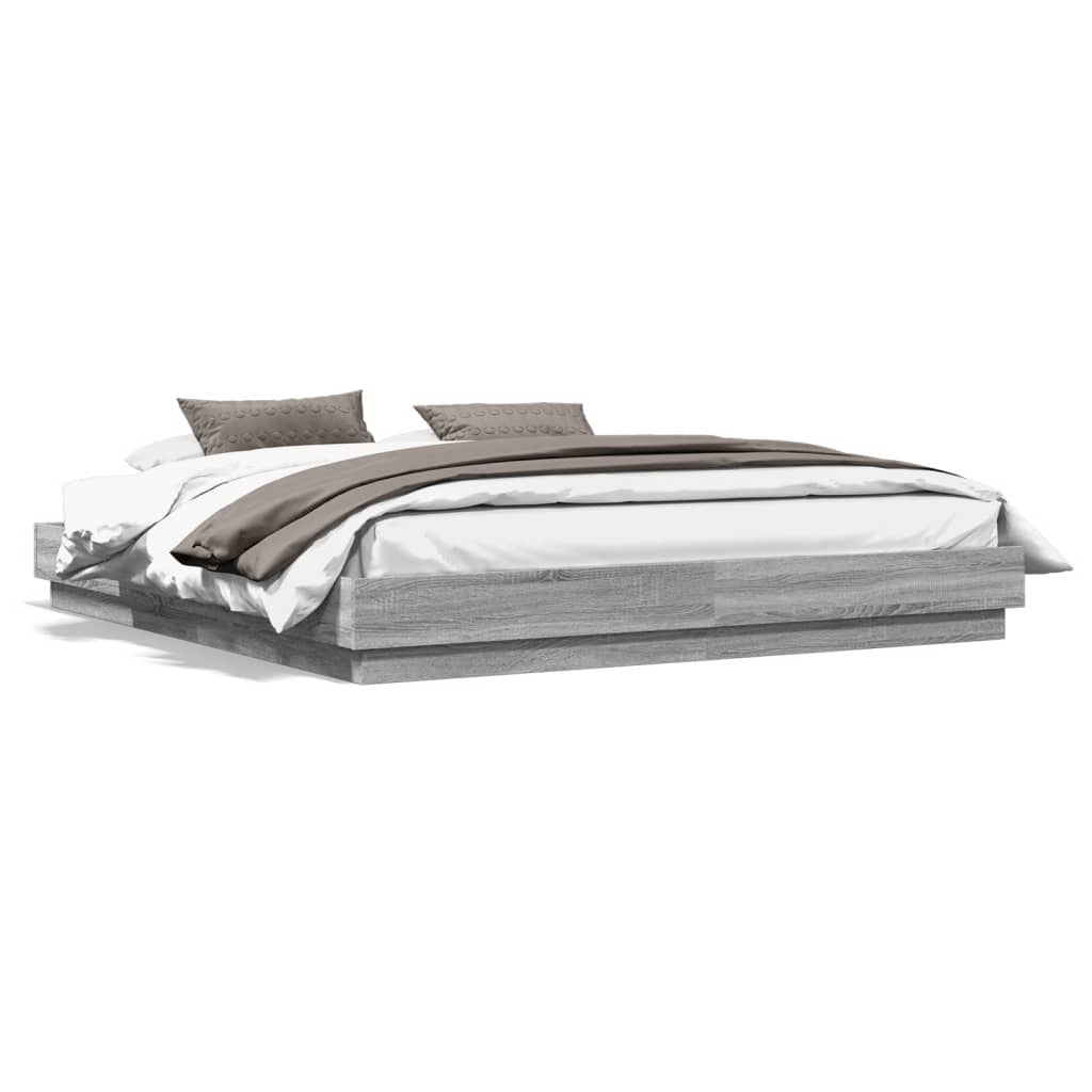Bedframe bewerkt hout grijs sonoma eikenkleurig 200x200 cm is nu te koop bij PeponiXL, paradijselijk wonen!