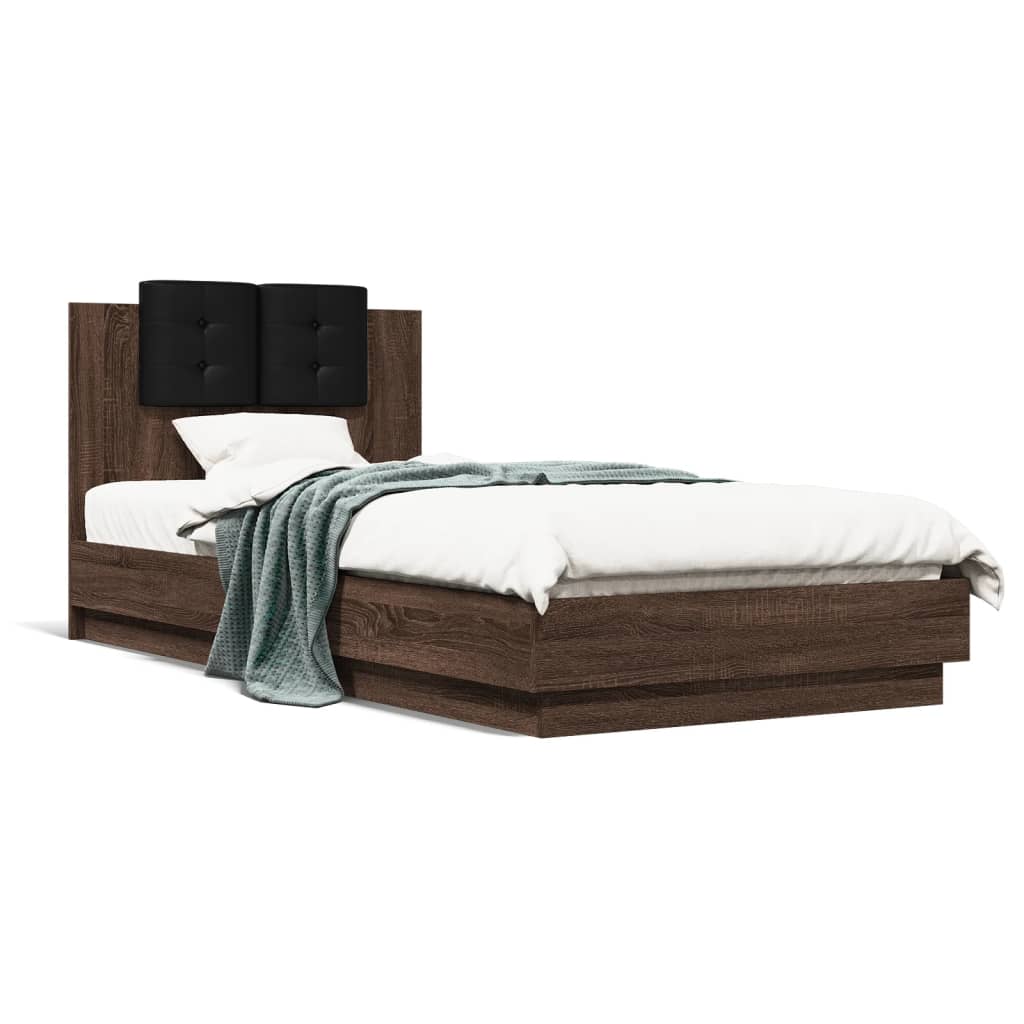 Bedframe met hoofdeinde bewerkt hout bruineikenkleur 90x200 cm is nu te koop bij PeponiXL, paradijselijk wonen!