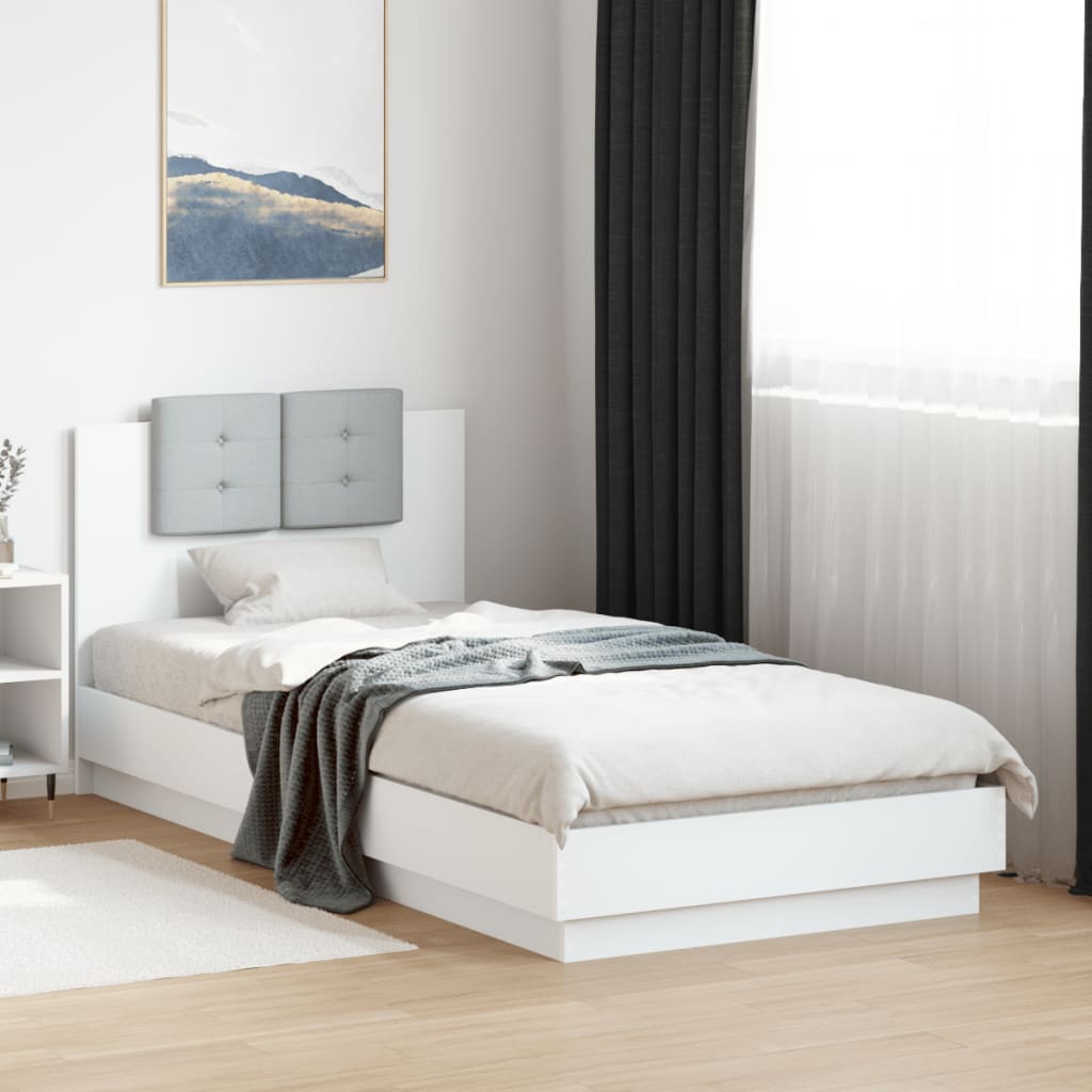 Bedframe met hoofdbord en LED-verlichting wit 90x200 cm is nu te koop bij PeponiXL, paradijselijk wonen!