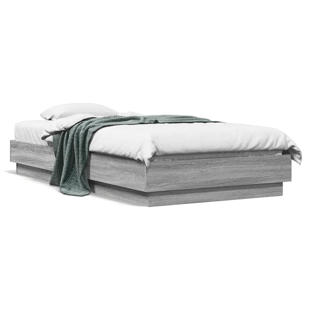 Bedframe bewerkt hout grijs sonoma eikenkleurig 75x190 cm is nu te koop bij PeponiXL, paradijselijk wonen!