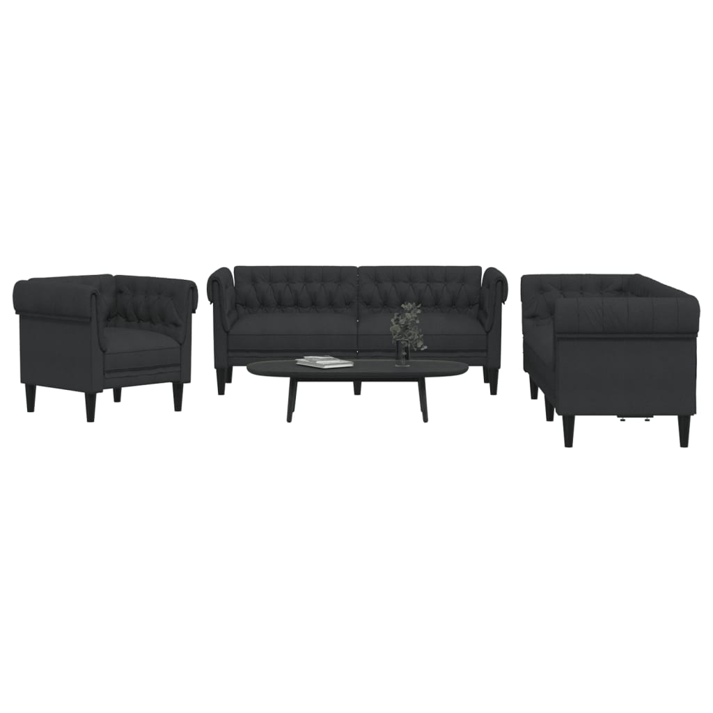 3-delige Loungeset stof zwart is nu te koop bij PeponiXL, paradijselijk wonen!