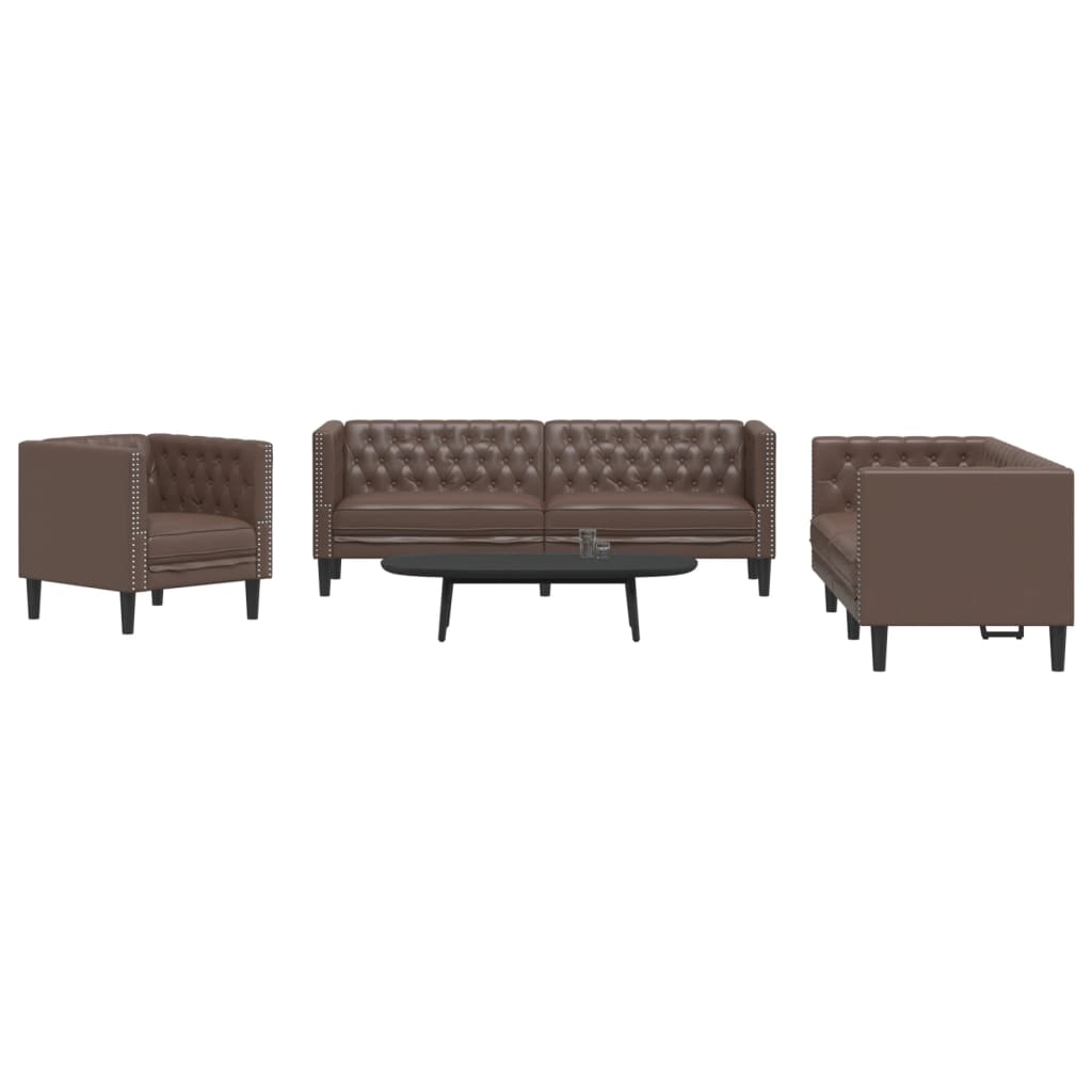 3-delige Loungeset Chesterfield-stijl kunstleer bruin is nu te koop bij PeponiXL, paradijselijk wonen!