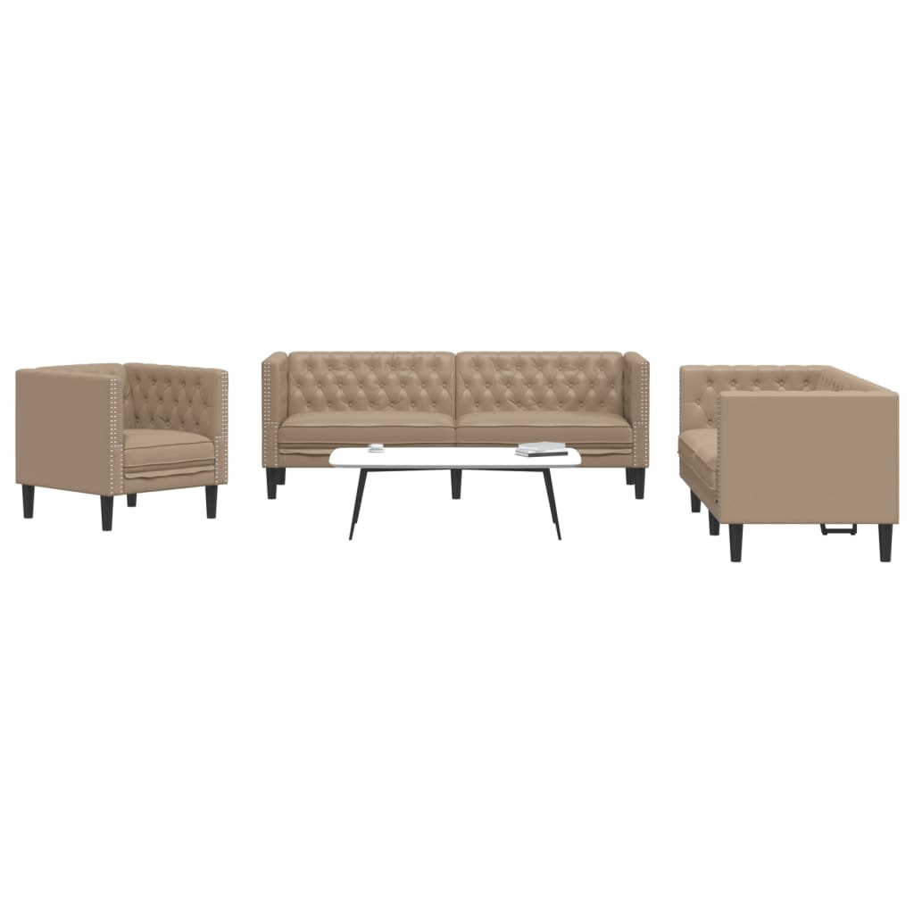 3-delige Loungeset Chesterfield-stijl kunstleer cappuccinokleur is nu te koop bij PeponiXL, paradijselijk wonen!