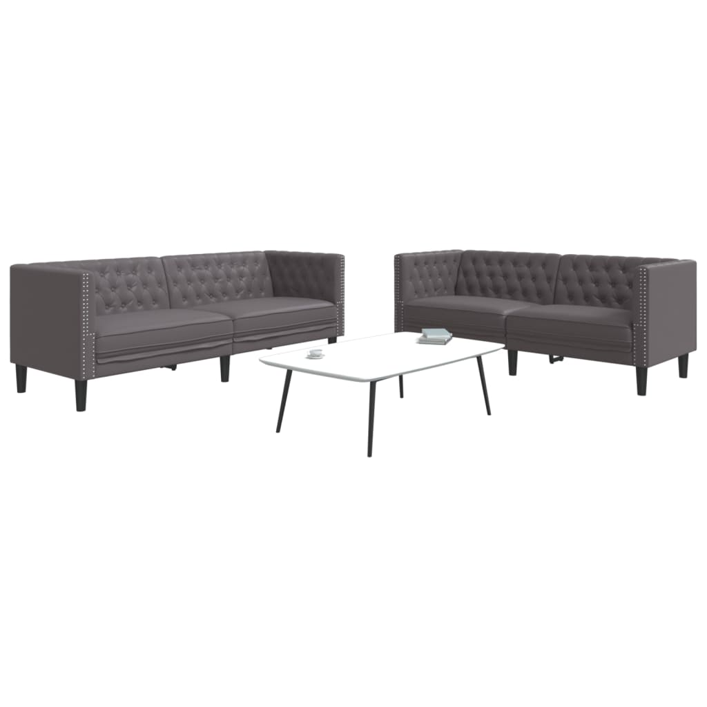 2-delige Loungeset Chesterfield-stijl kunstleer grijs is nu te koop bij PeponiXL, paradijselijk wonen!
