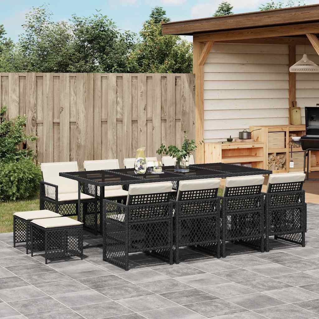 13-delige Tuinset met kussens poly rattan zwart is nu te koop bij PeponiXL, paradijselijk wonen!