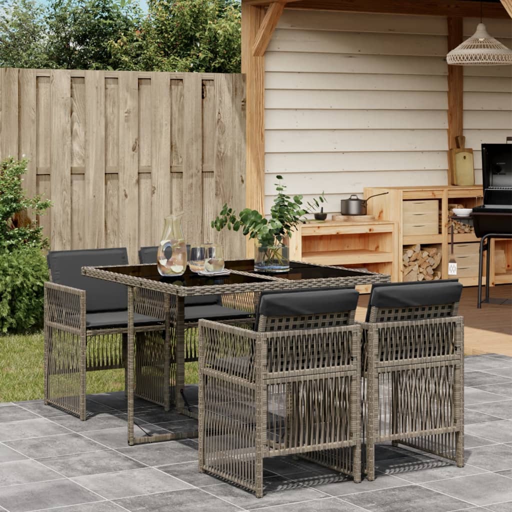 5-delige Tuinset met kussens poly rattan grijs is nu te koop bij PeponiXL, paradijselijk wonen!