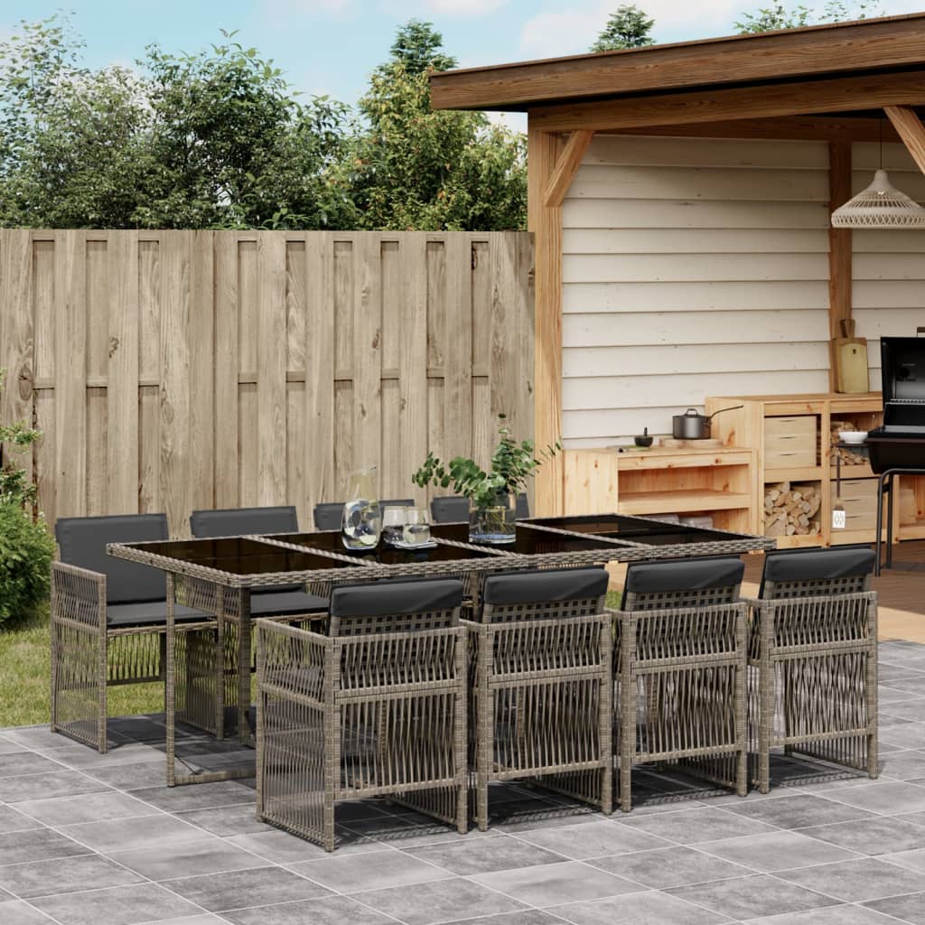 9-delige Tuinset met kussens poly rattan grijs is nu te koop bij PeponiXL, paradijselijk wonen!