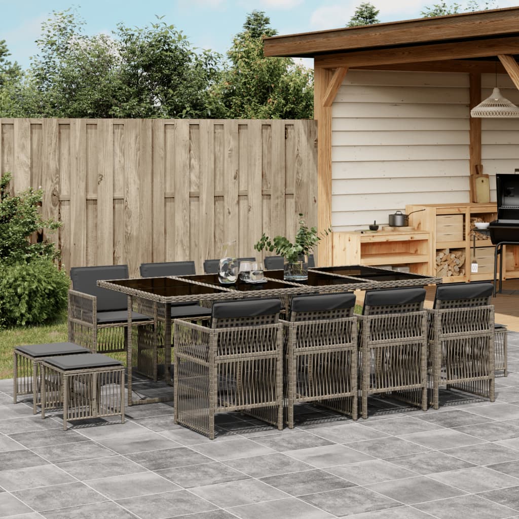 13-delige Tuinset met kussens poly rattan grijs is nu te koop bij PeponiXL, paradijselijk wonen!