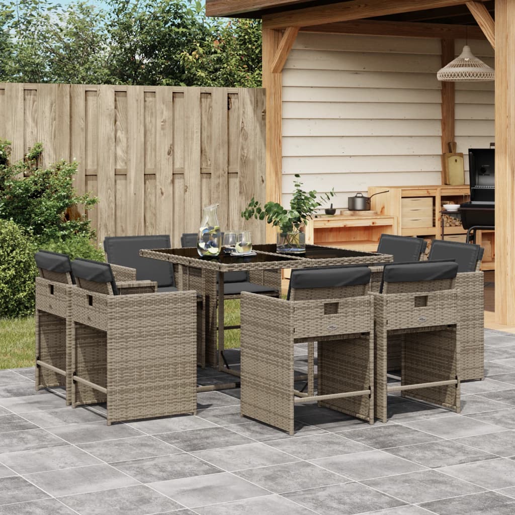 9-delige Tuinset met kussens poly rattan grijs is nu te koop bij PeponiXL, paradijselijk wonen!