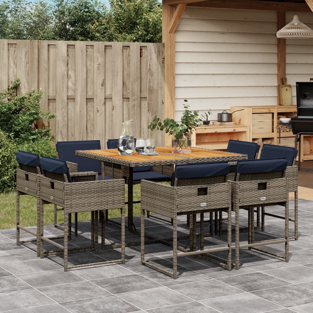 9-delige Tuinset met kussens poly rattan grijs is nu te koop bij PeponiXL, paradijselijk wonen!