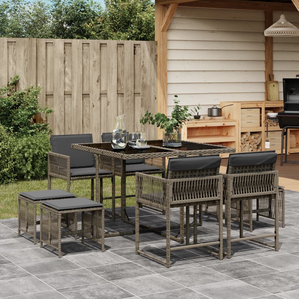 9-delige Tuinset met kussens poly rattan grijs is nu te koop bij PeponiXL, paradijselijk wonen!