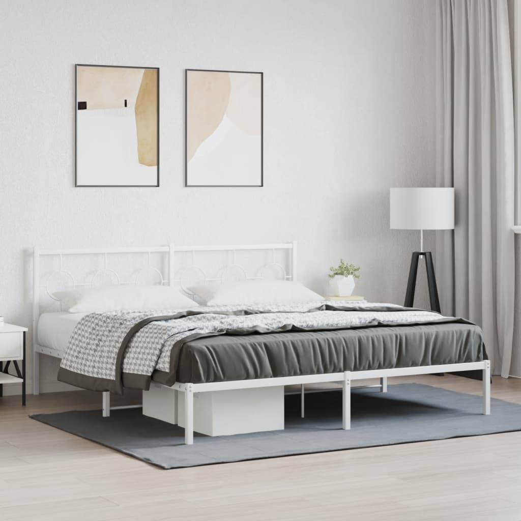 Bedframe met hoofdbord metaal wit 183x213 cm is nu te koop bij PeponiXL, paradijselijk wonen!