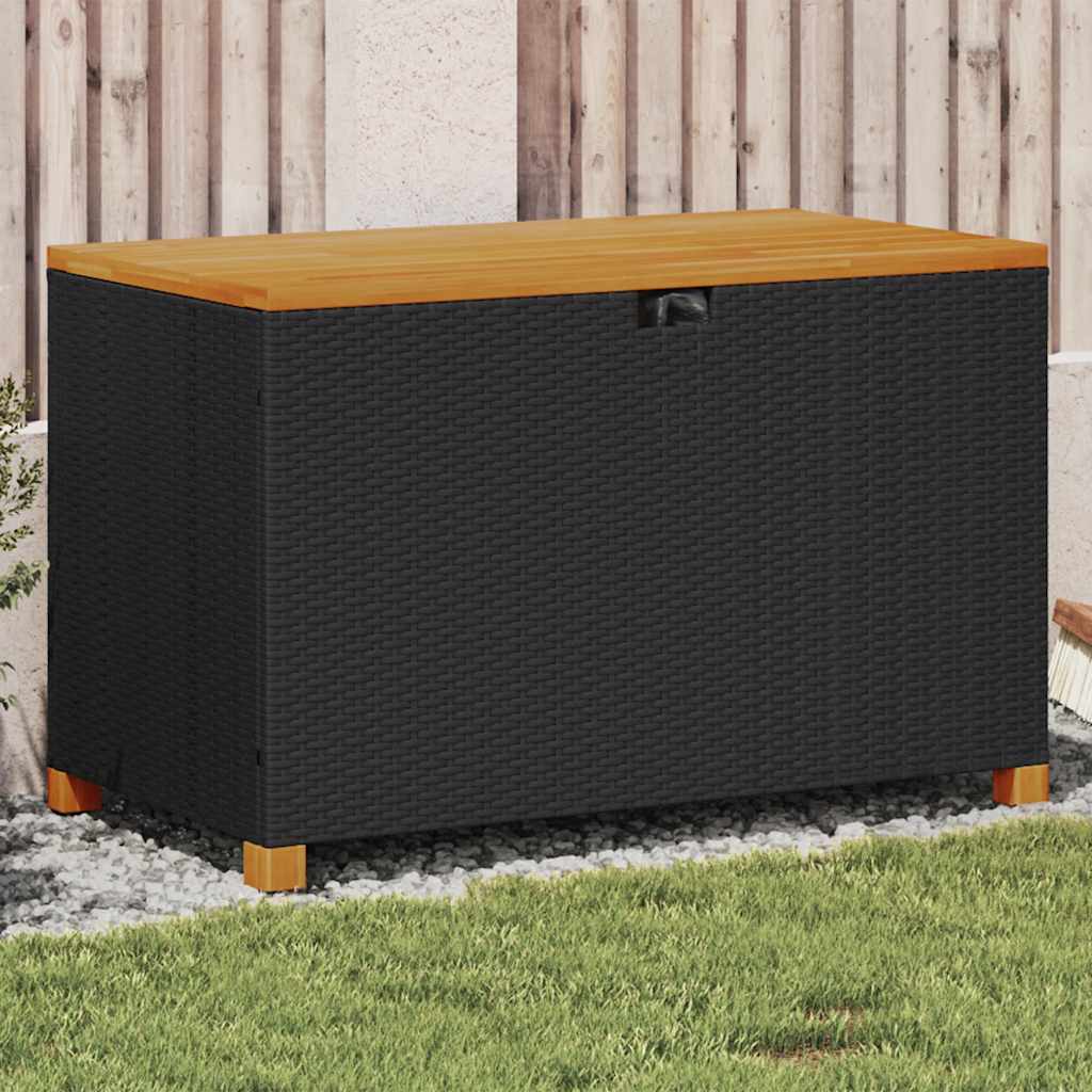 Tuinbox 110x55x63 cm poly rattan en acaciahout zwart is nu te koop bij PeponiXL, paradijselijk wonen!