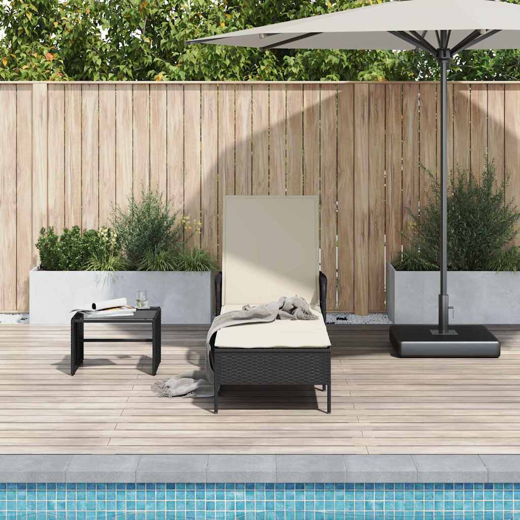 Ligstoel Zwart en Cream Wit 55 x 200 x 92 cm poly rattan is nu te koop bij PeponiXL, paradijselijk wonen!