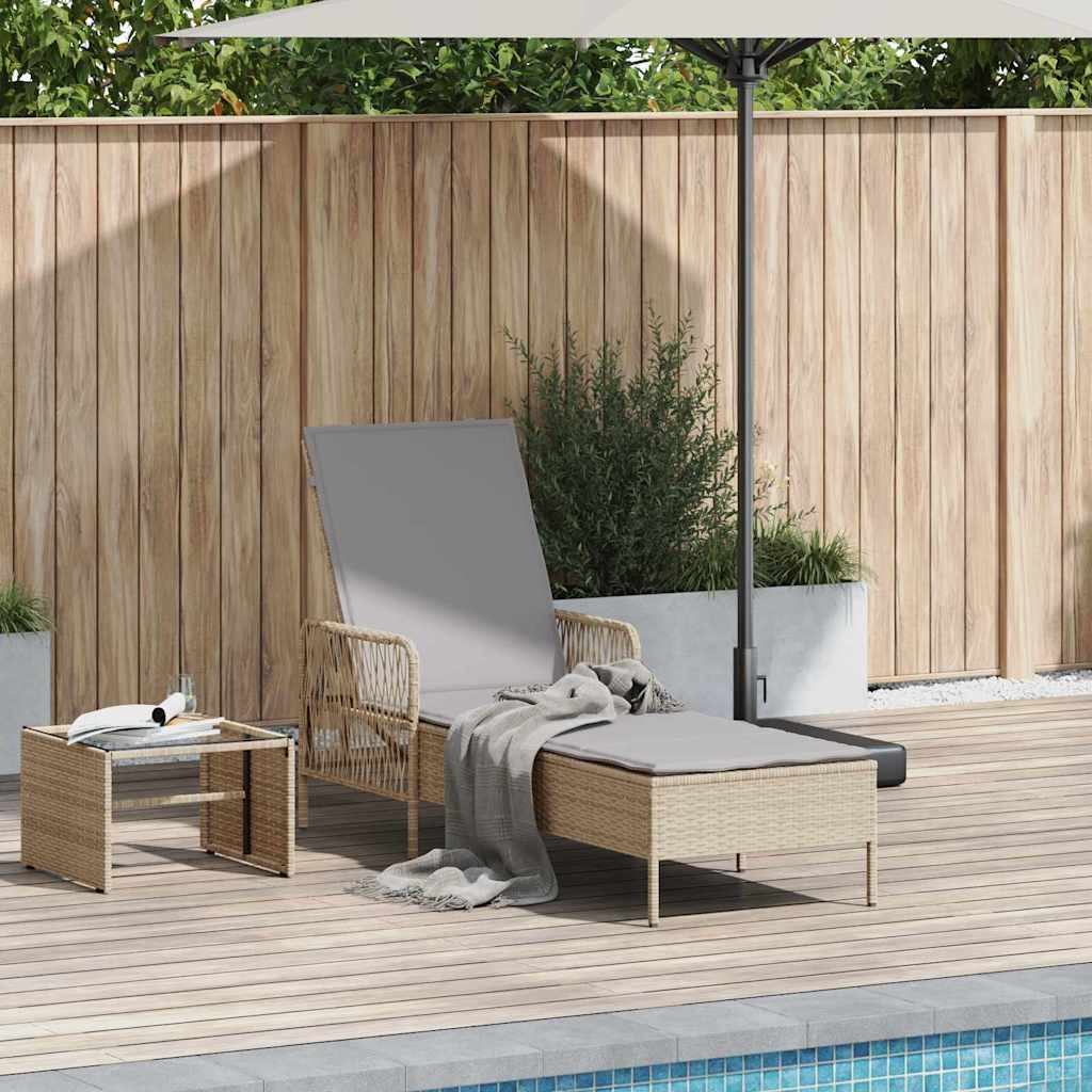 Ligstoel Beige en Licht Grijs 200 x 55 x 92 cm poly rattan is nu te koop bij PeponiXL, paradijselijk wonen!