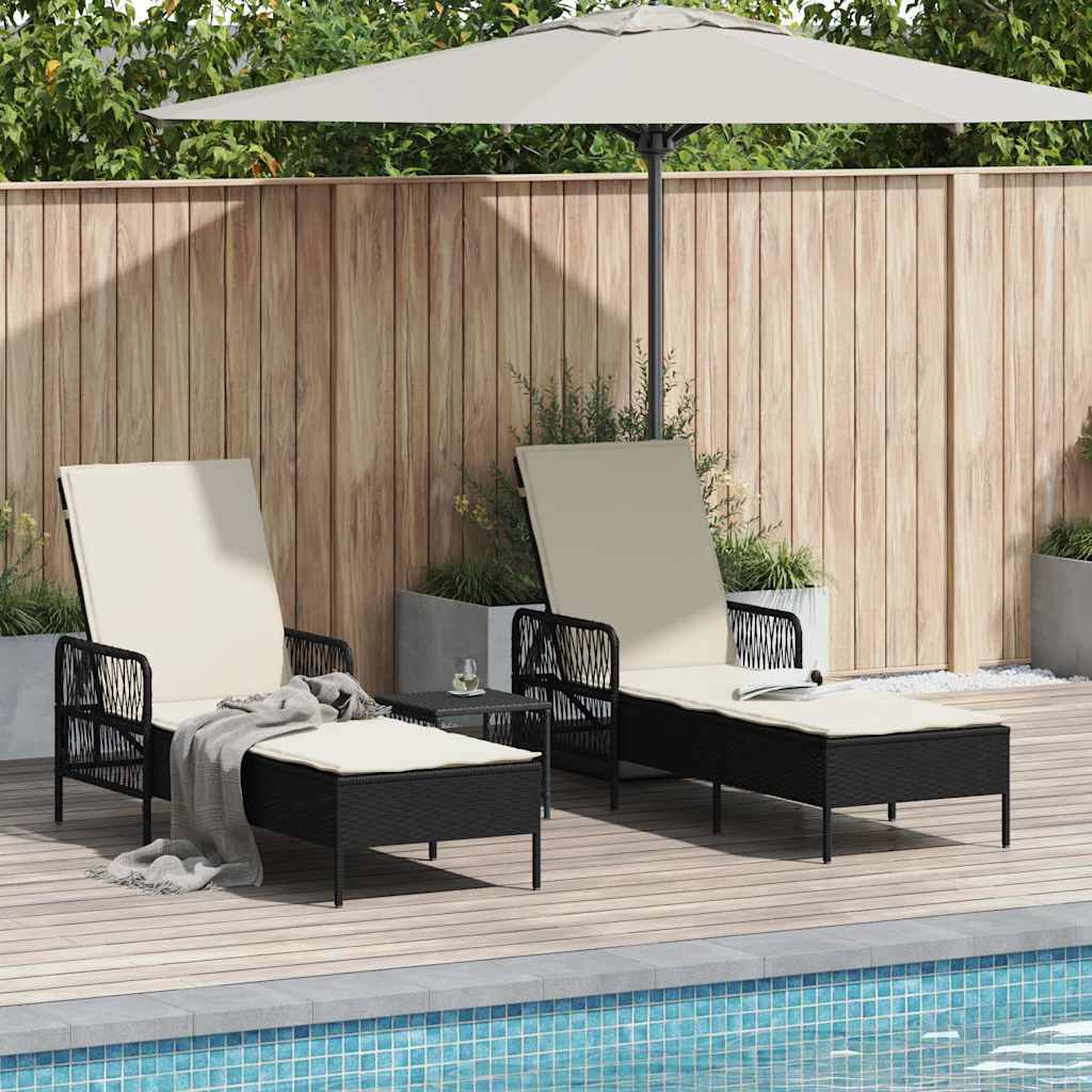 Ligstoel 3 pcs Zwart en Cream Wit 55 x 200 x 92 cm poly rattan is nu te koop bij PeponiXL, paradijselijk wonen!