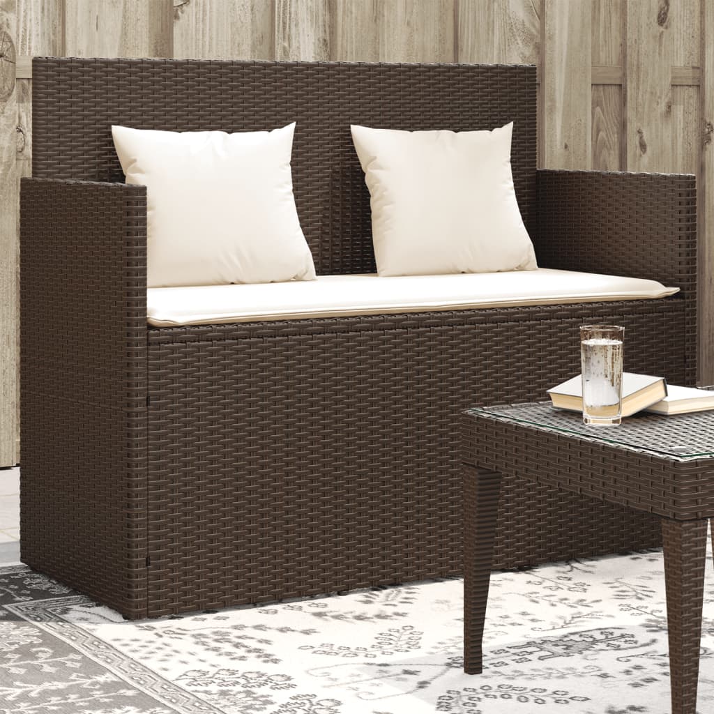 Tuinbank met kussens poly rattan bruin is nu te koop bij PeponiXL, paradijselijk wonen!