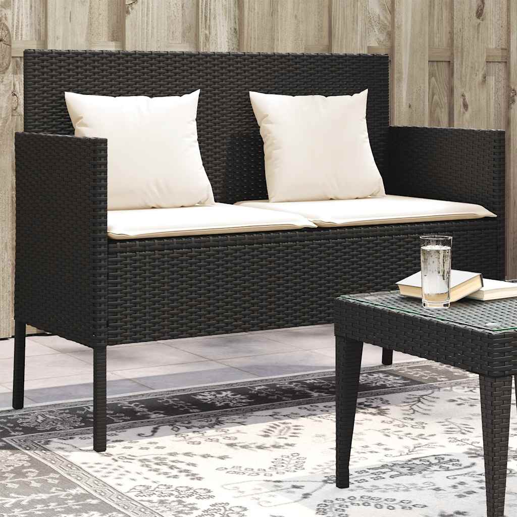 Tuinbank met kussens poly rattan zwart is nu te koop bij PeponiXL, paradijselijk wonen!