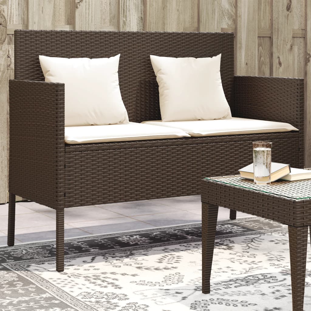 Tuinbank met kussens poly rattan bruin is nu te koop bij PeponiXL, paradijselijk wonen!