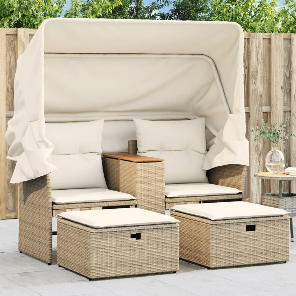 Tuinbank 2-zits met luifel en voetenbanken poly rattan beige is nu te koop bij PeponiXL, paradijselijk wonen!