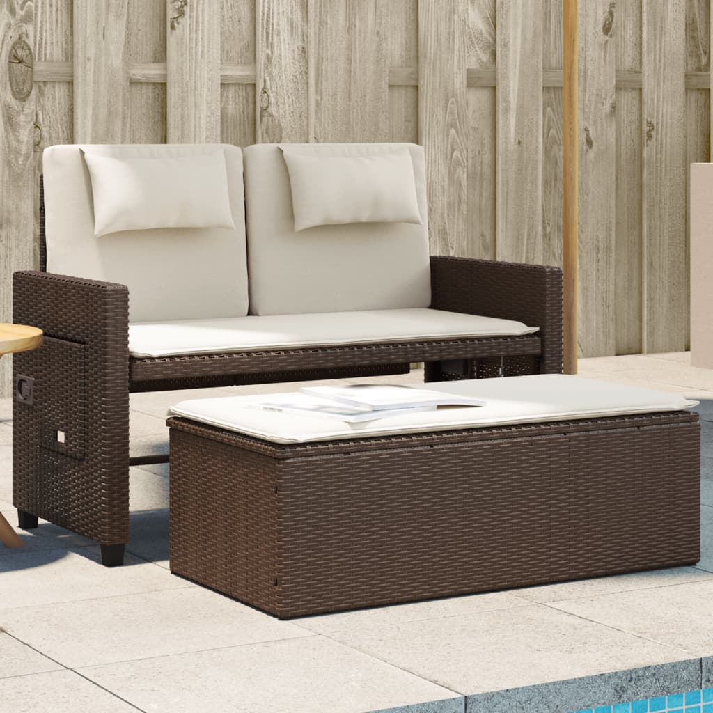 Tuinbankje verstelbaar met kussens poly rattan bruin is nu te koop bij PeponiXL, paradijselijk wonen!