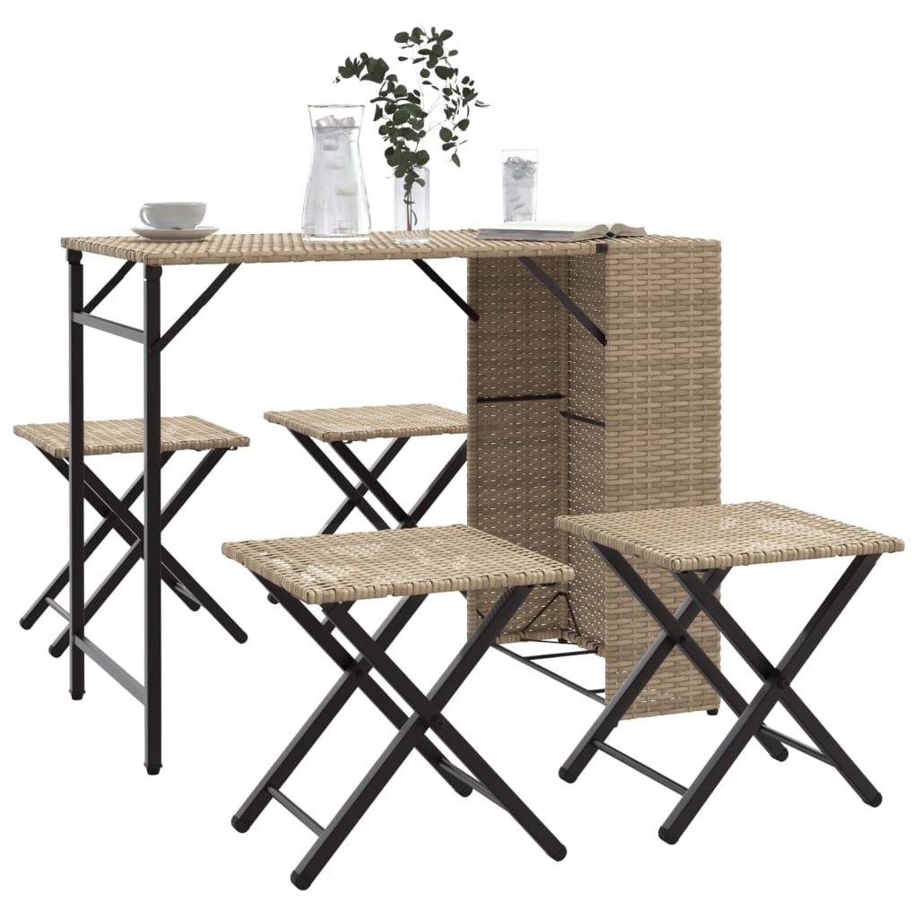 5-delige Tuinset inklapbaar poly rattan beige is nu te koop bij PeponiXL, paradijselijk wonen!
