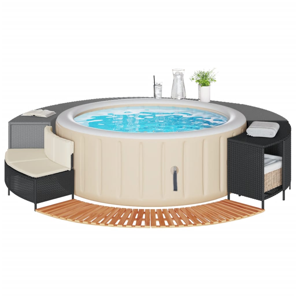 Hottub-ombouw poly rattan en massief acaciahout zwart is nu te koop bij PeponiXL, paradijselijk wonen!