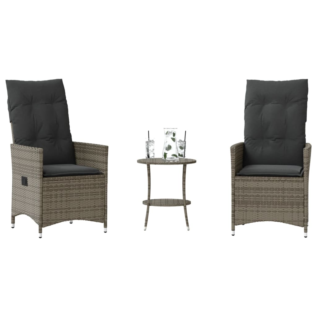 3-delige Bistroset met kussens poly rattan grijs is nu te koop bij PeponiXL, paradijselijk wonen!