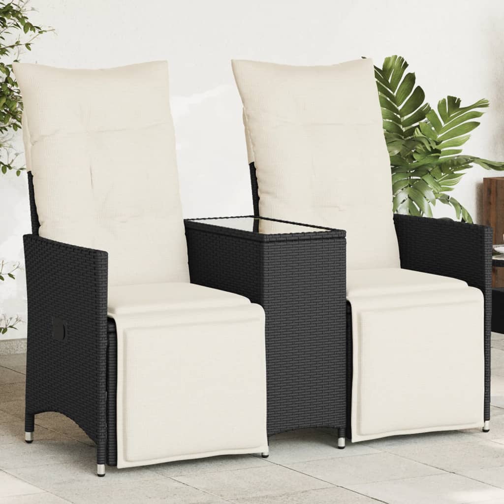 Tuinbank 2-zits verstelbaar met tafel poly rattan zwart is nu te koop bij PeponiXL, paradijselijk wonen!