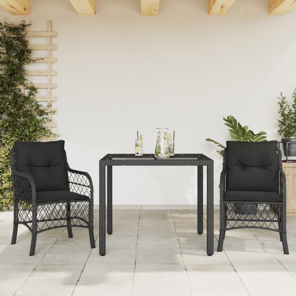 3-delige Bistroset met kussens poly rattan zwart is nu te koop bij PeponiXL, paradijselijk wonen!