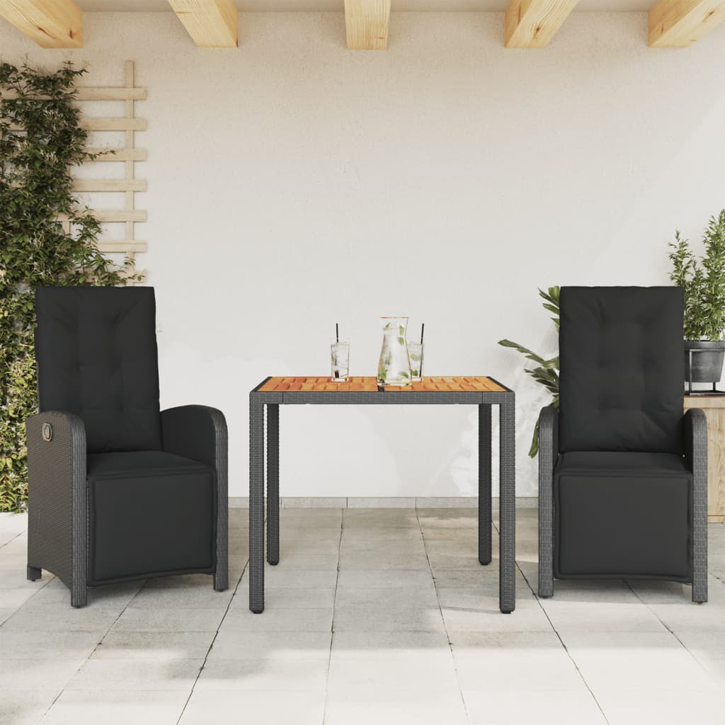3-delige Bistroset met kussens poly rattan zwart is nu te koop bij PeponiXL, paradijselijk wonen!