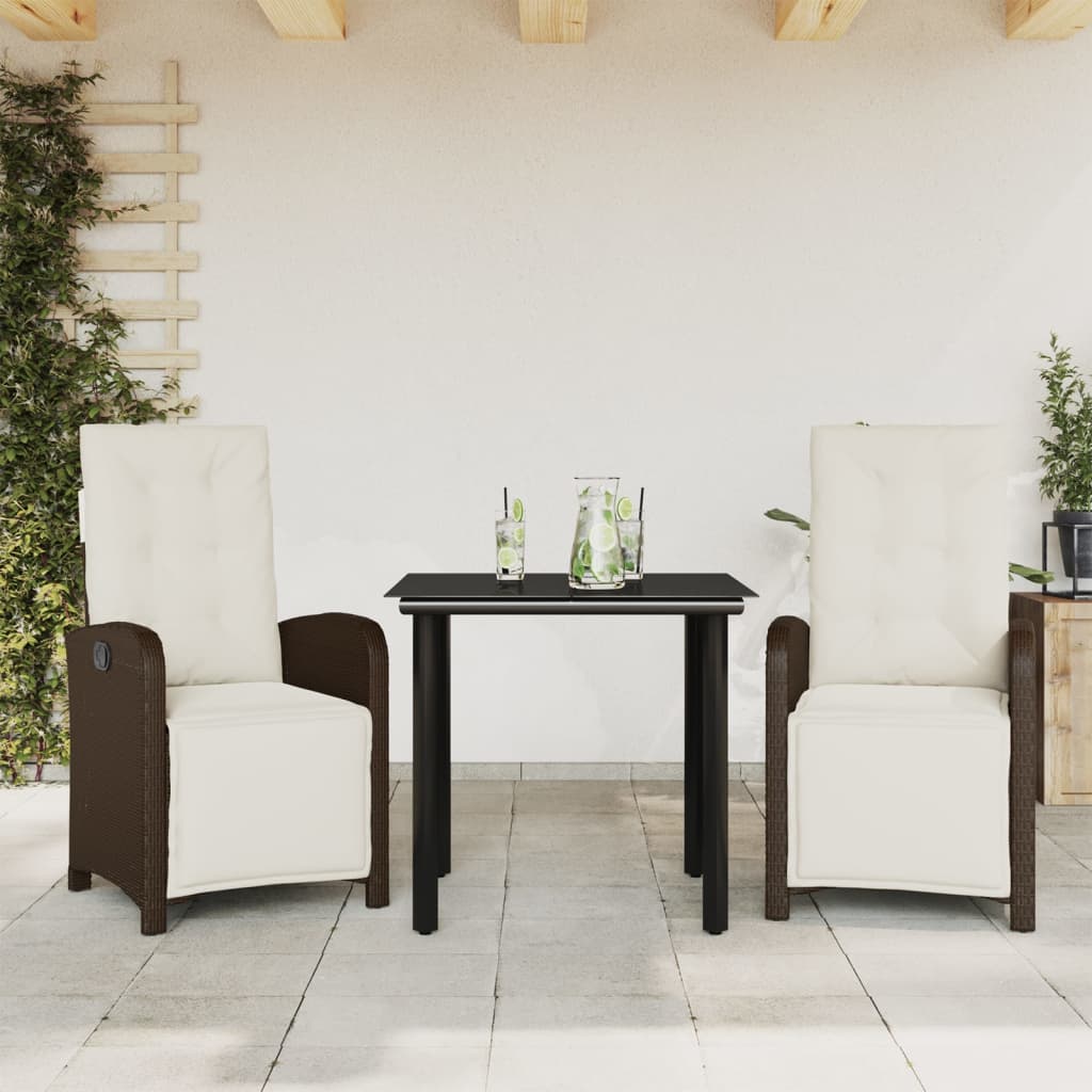 3-delige Bistroset met kussens poly rattan bruin is nu te koop bij PeponiXL, paradijselijk wonen!