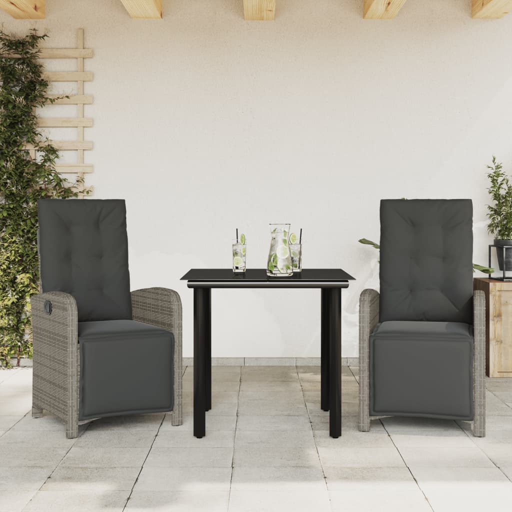3-delige Bistroset met kussens poly rattan grijs is nu te koop bij PeponiXL, paradijselijk wonen!