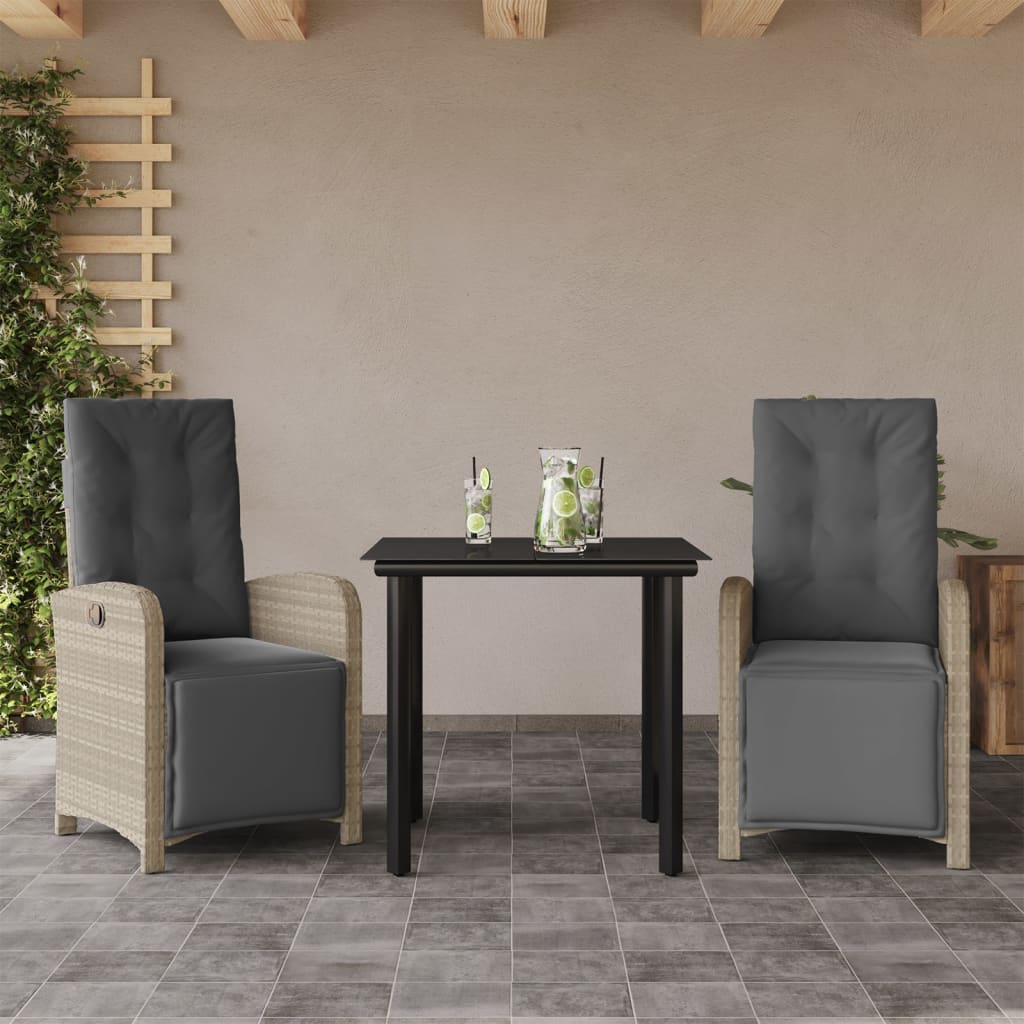 3-delige Bistroset met kussens poly rattan lichtgrijs is nu te koop bij PeponiXL, paradijselijk wonen!