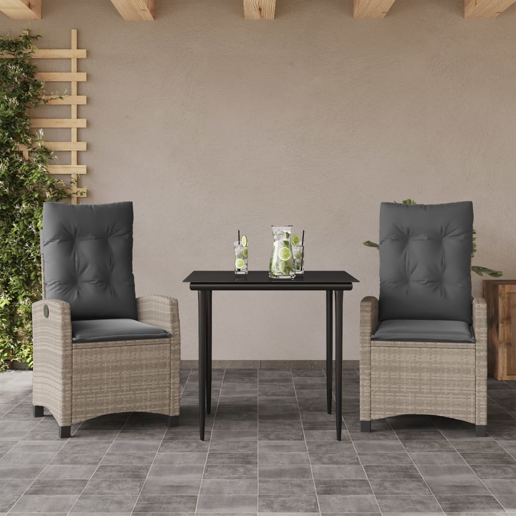 3-delige Tuinset met kussens poly rattan lichtgrijs is nu te koop bij PeponiXL, paradijselijk wonen!