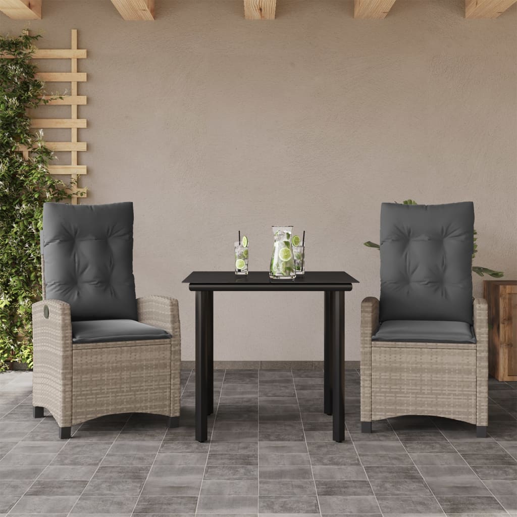 3-delige Tuinset met kussens poly rattan lichtgrijs is nu te koop bij PeponiXL, paradijselijk wonen!