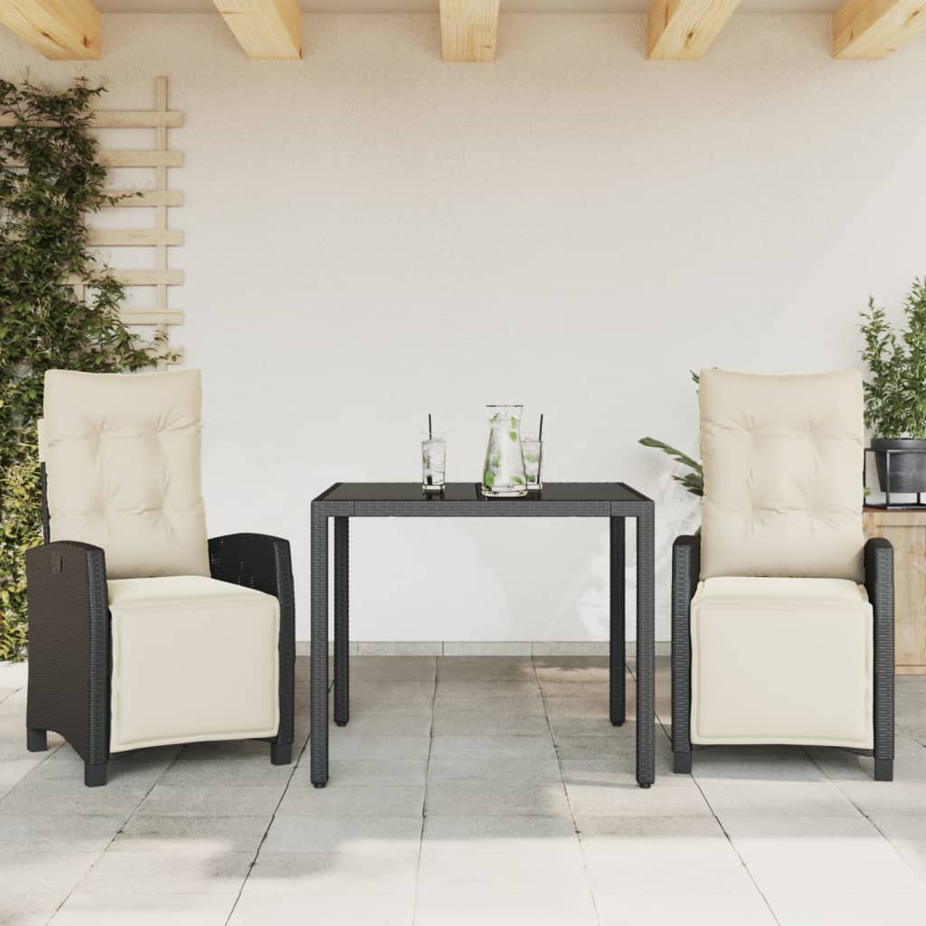3-delige Tuinset met kussens poly rattan zwart is nu te koop bij PeponiXL, paradijselijk wonen!