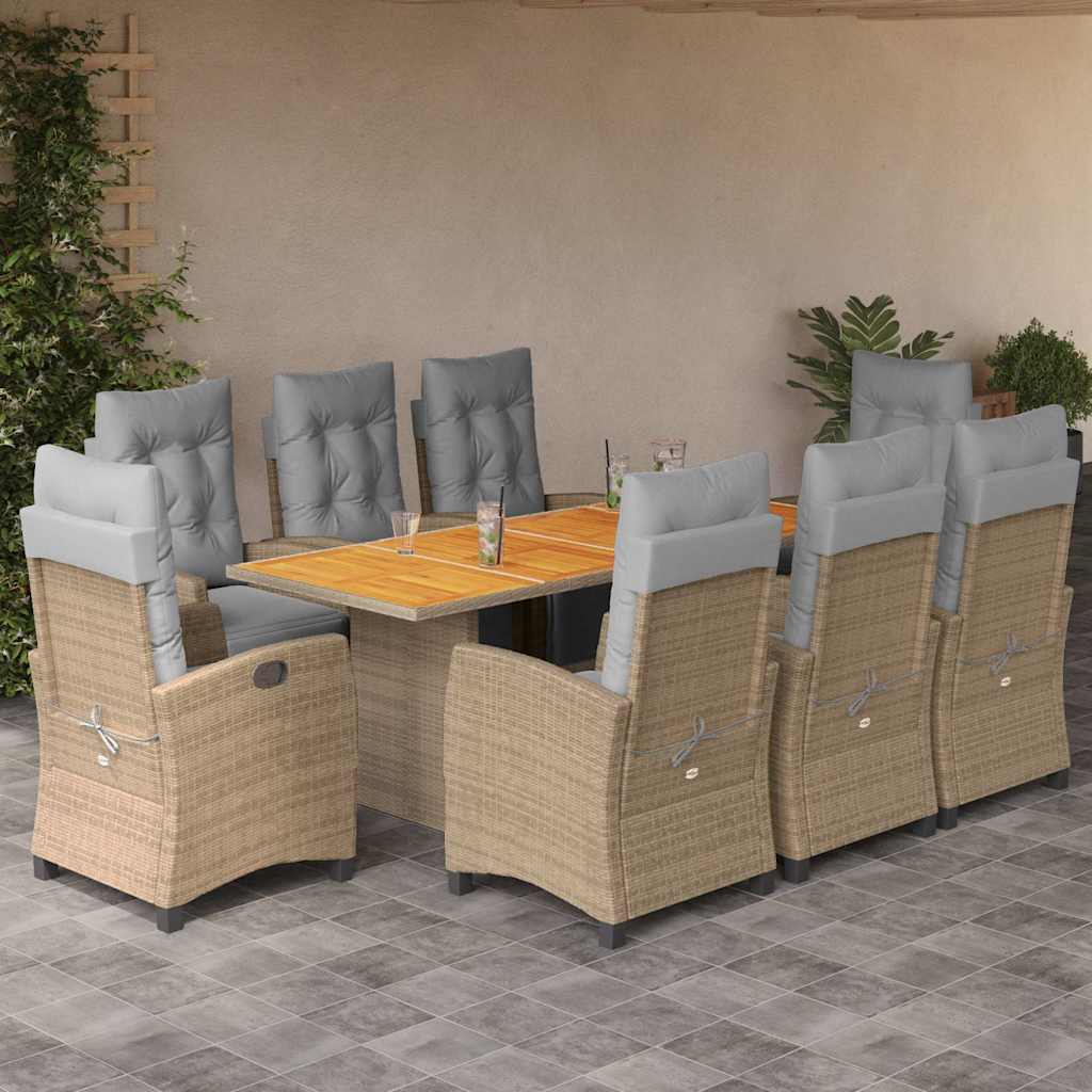 9-delige Tuinset met kussens poly rattan gemengd beige is nu te koop bij PeponiXL, paradijselijk wonen!