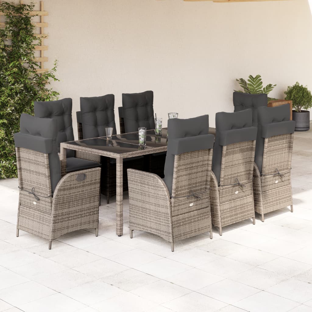9-delige Tuinset met kussens poly rattan grijs is nu te koop bij PeponiXL, paradijselijk wonen!