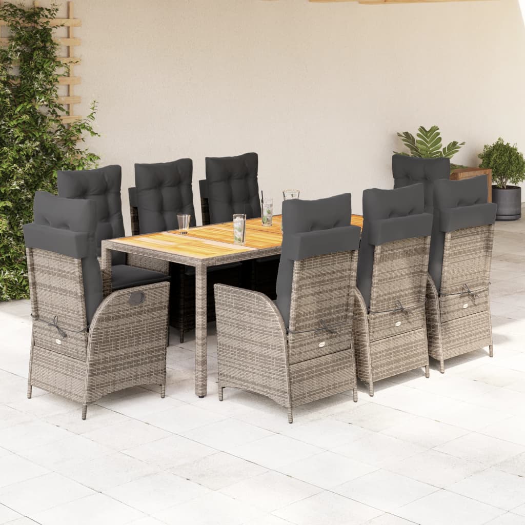 9-delige Tuinset met kussens poly rattan grijs is nu te koop bij PeponiXL, paradijselijk wonen!