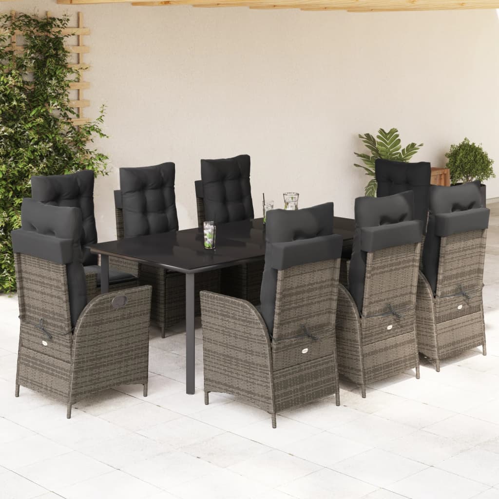 9-delige Tuinset met kussens poly rattan grijs is nu te koop bij PeponiXL, paradijselijk wonen!
