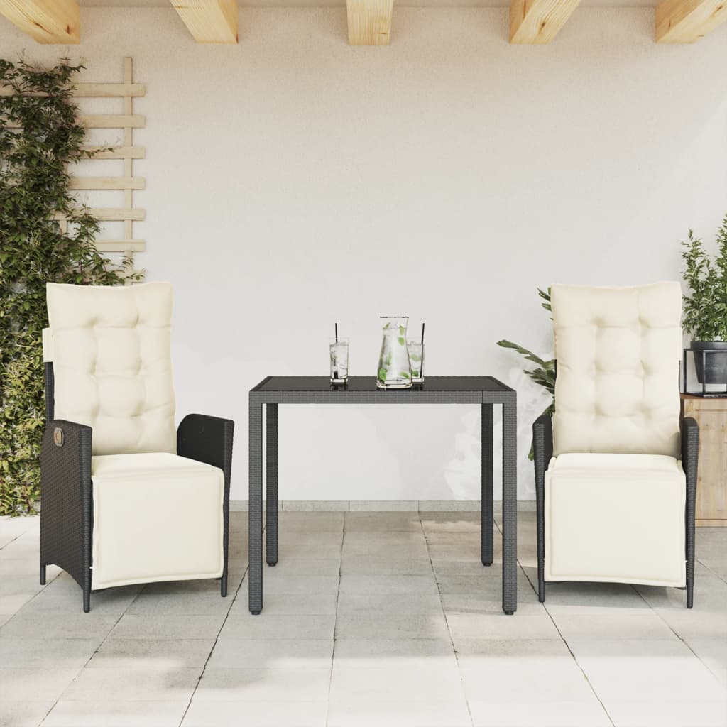 3-delige Tuinset met kussens poly rattan zwart is nu te koop bij PeponiXL, paradijselijk wonen!
