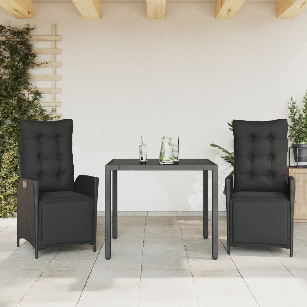 3-delige Tuinset met kussens poly rattan zwart is nu te koop bij PeponiXL, paradijselijk wonen!
