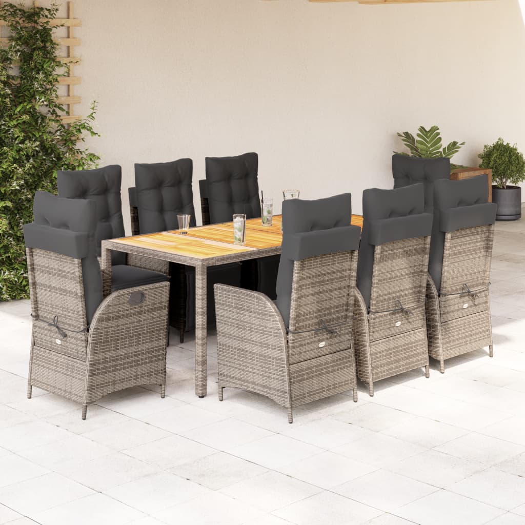 9-delige Tuinset met kussens poly rattan grijs is nu te koop bij PeponiXL, paradijselijk wonen!