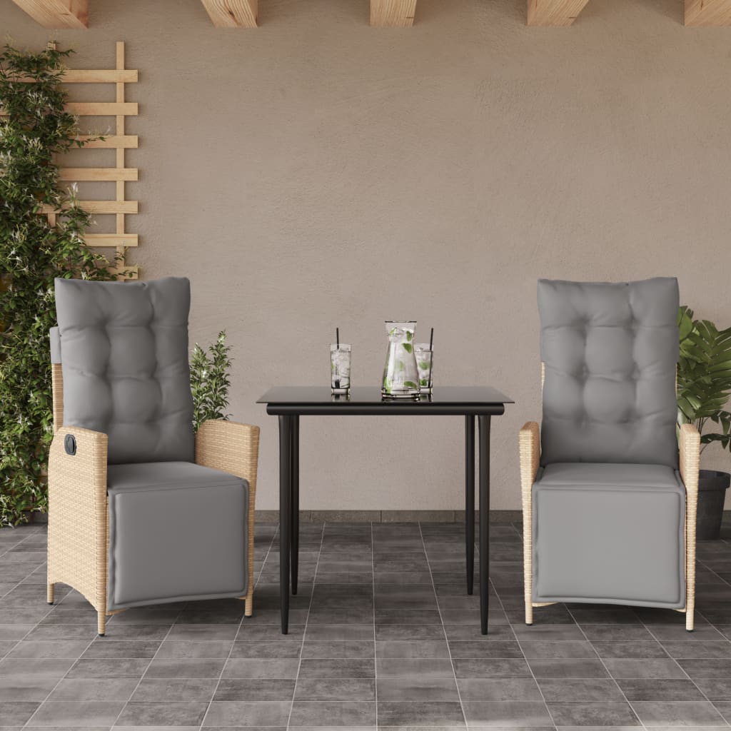 3-delige Tuinset met kussens poly rattan gemengd beige is nu te koop bij PeponiXL, paradijselijk wonen!