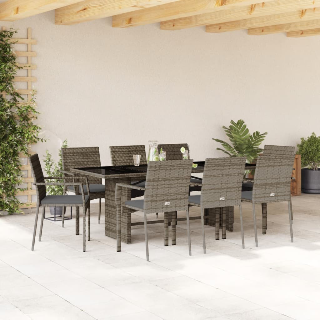9-delige Tuinset met kussens poly rattan grijs is nu te koop bij PeponiXL, paradijselijk wonen!