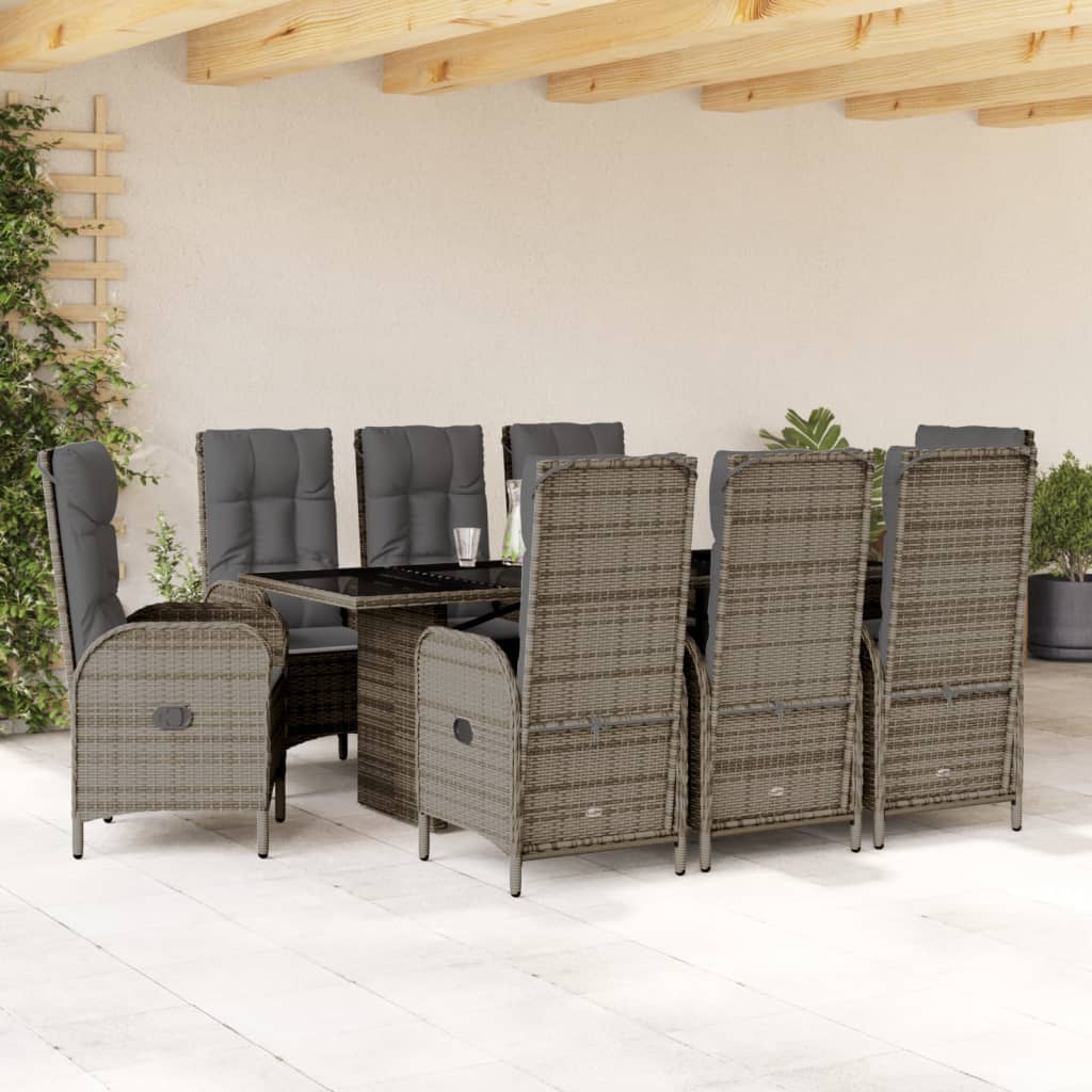 9-delige Tuinset met kussens poly rattan grijs is nu te koop bij PeponiXL, paradijselijk wonen!